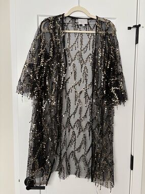 Hayden Black Mesh Top with Gold Sequin Strands